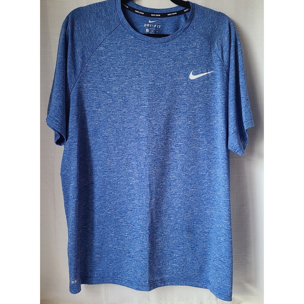 Nike Swim Dri-FIT UPF 40+ Rash Guard Shirt Mens XL Blue Short Sleeve Performance